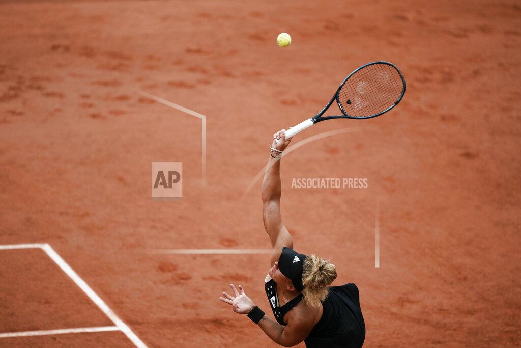 Thibault Camus France's Leolia Jeanjean serves against Karolina Pliskova of the Czech Republic during their second round match at the French Open tennis tournament in Roland Garros stadium in Paris, France, Thursday, May 26, 2022. (AP Photo/Thibault Camus)