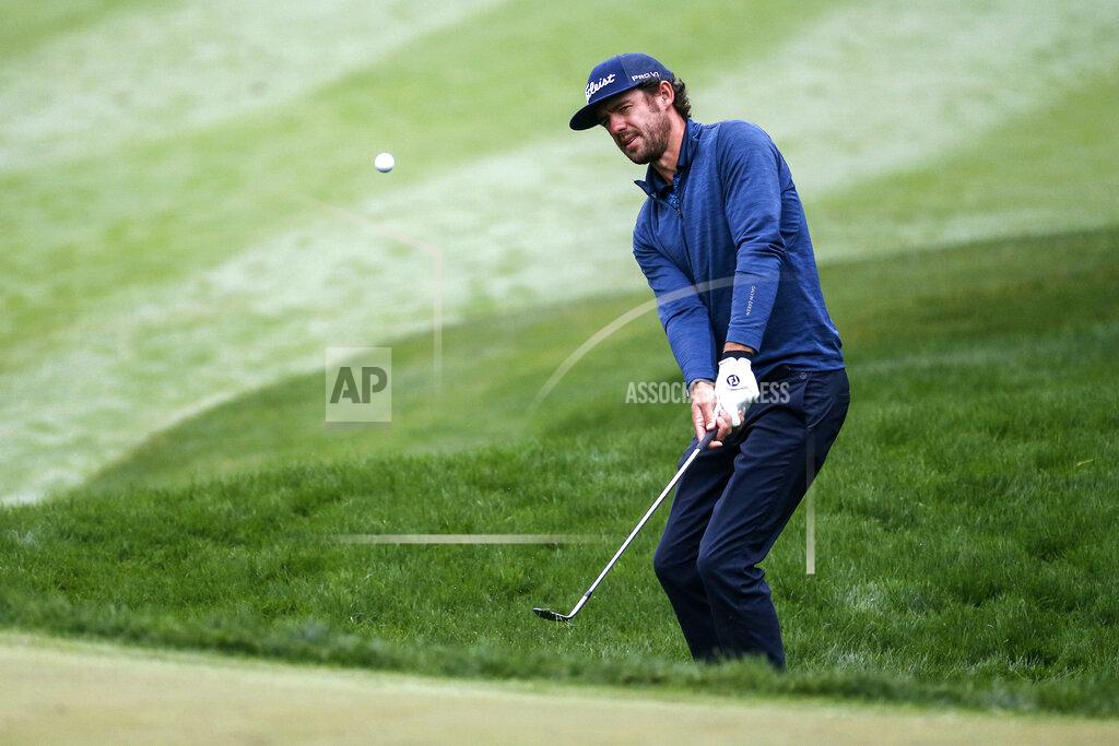 Ringo H.w. Chiu Lanto Griffin hits his shot to the fifth hole during the final round of the Zozo Championship golf tournament Sunday, Oct. 25, 2020, in Thousand Oaks, Calif. (AP Photo/Ringo H.W. Chiu)