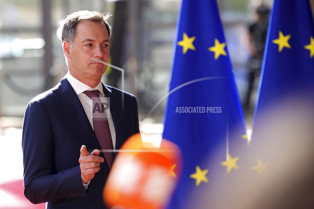 Olivier Matthys Belgium's Prime Minister Alexander De Croo arrives for an EU summit in Brussels, Thursday, June 23, 2022. European Union leaders are expected to approve Thursday a proposal to grant Ukraine a EU candidate status, a first step on the long toward membership. The stalled enlargement process to include Western Balkans countries in the bloc is also on their agenda at the summit in Brussels. (AP Photo/Olivier Matthys)