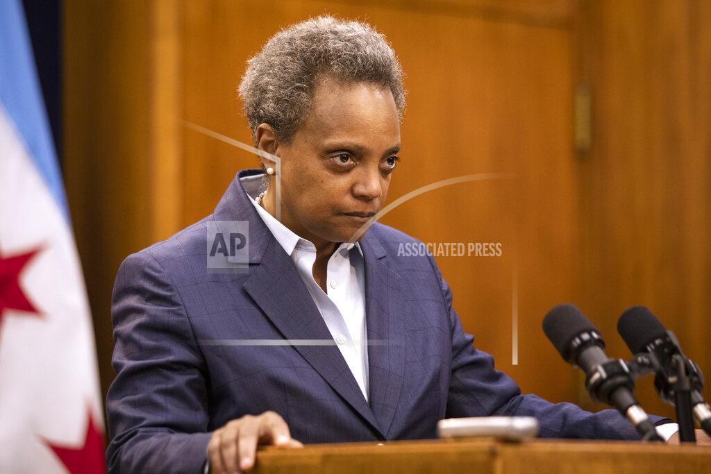 Mayor Lori Lightfoot announces the firing Monday, Dec. 2, 2019 of Chicago Police Supt. Eddie Johnson. (Ashlee Rezin Garcia/Chicago Sun-Times via AP)
