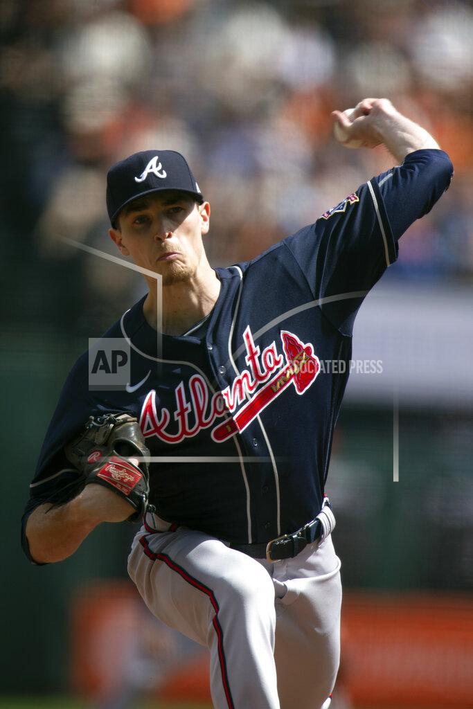 D. Ross Cameron Atlanta Braves starting pitcher Max Fried delivers against the San Francisco Giants during the first inning of a baseball game, Sunday, Sept. 19, 2021, in San Francisco. (AP Photo/D. Ross Cameron)