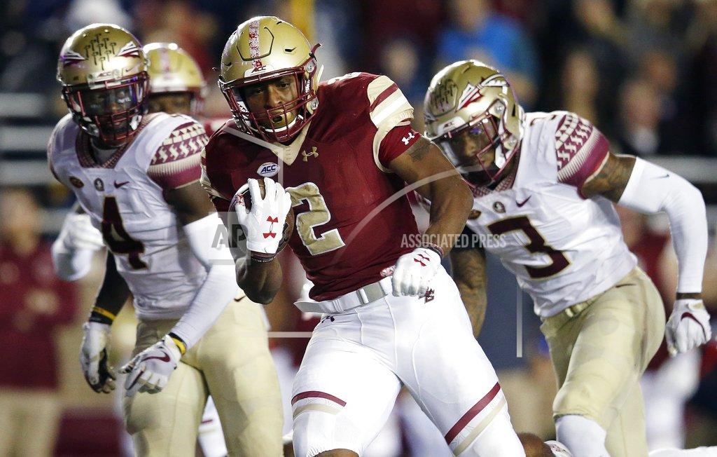 Michael Dwyer FILE - In this Oct. 27, 2017, file photo, Boston College running back AJ Dillon (2) carries the ball during the first half of an NCAA college football game against Florida State in Boston. As a freshman, Dillon ran for 149 yards and a touchdown in BC’s 35-3 rout of the Seminoles. (AP Photo/Michael Dwyer, File)