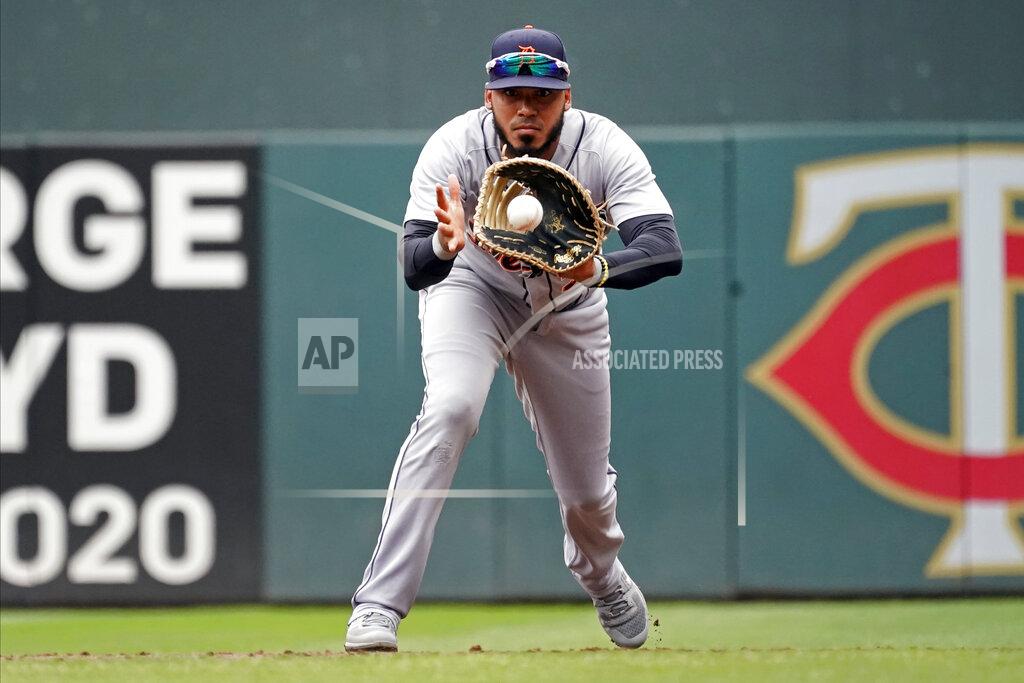 Jim Mone Detroit Tigers first baseman Harold Castro fields the ball as Minnesota Twins' Jorge Polanco grounds out in the first inning of a baseball game, Wednesday, July 28, 2021, in Minneapolis. (AP Photo/Jim Mone)