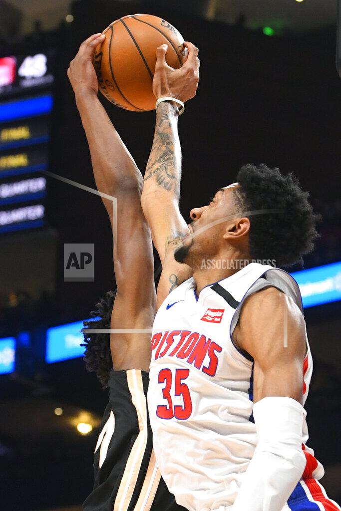 John Amis Detroit Pistons forward Christian Wood (35) blocks a shot by Atlanta Hawks forward Cam Reddish during the first half of an NBA basketball game Saturday, Jan. 18, 2020, in Atlanta. (AP Photo/John Amis)