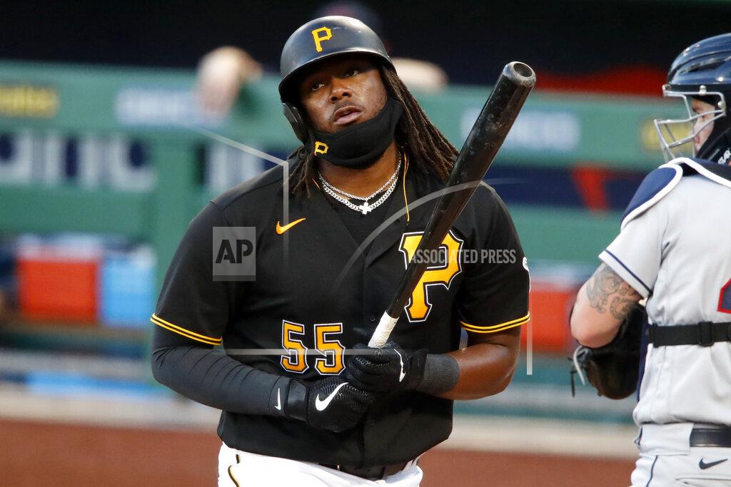 Gene J. Puskar Pittsburgh Pirates' Josh Bell reacts after striking out against Cleveland Indians starting pitcher Shane Bieber in the first inning of a baseball game in Pittsburgh, Thursday, Aug. 20, 2020. (AP Photo/Gene J. Puskar)