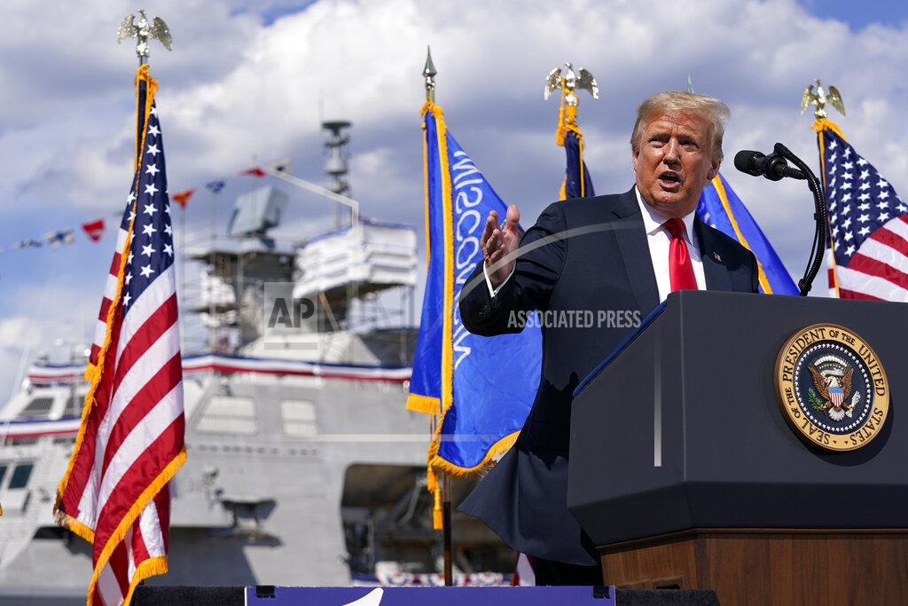 Evan Vucci President Donald Trump speaks during a visit to Fincantieri Marinette Marine, Thursday, June 25, 2020, in Marinette, Wis. (AP Photo/Evan Vucci)