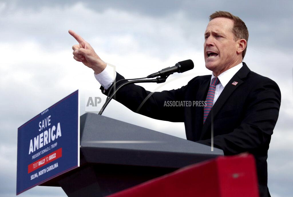 Chris Seward Republican candidate for U.S. Senate Ted Budd, of North Carolina, addresses the crowd before former President Donald Trump speaks at a rally, April 9, 2022, in Selma, N.C. Former President Donald Trump’s winning streak in U.S. Senate primaries is on the line Tuesday, May 17, 2022 as voters in five states cast their ballots in midterm elections. Trump backed celebrity heart surgeon Mehmet Oz in Pennsylvania and U.S. Rep. Ted Budd in North Carolina in those states’ Republican primaries for U.S. Senate. On the Democratic side, Pennsylvania Senate candidate John Fetterman revealed Sunday he had suffered a stroke but said he was on the way to a “full recovery.” (AP Photo/Chris Seward)