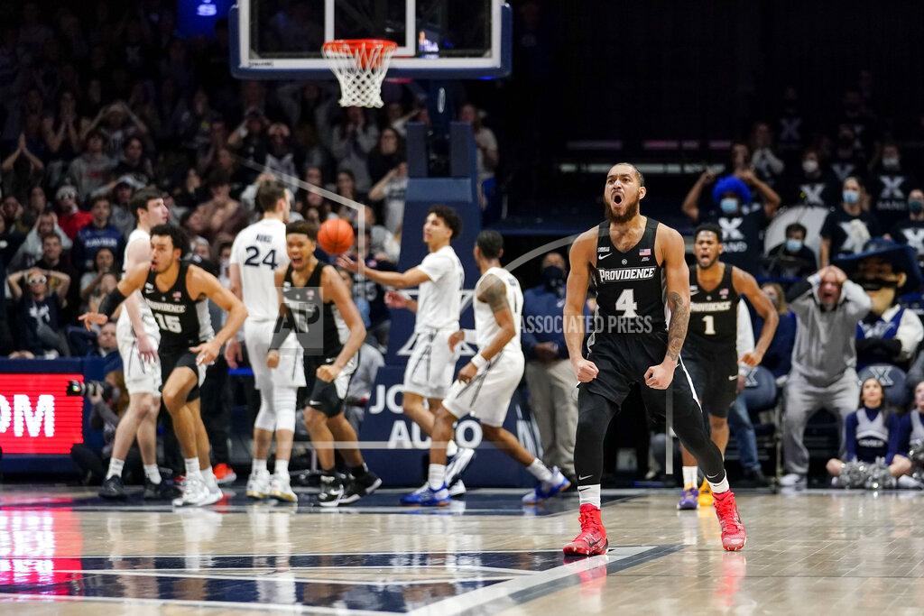 Jeff Dean Providence Friars guard Jared Bynum (4) reacts after scoring a game winning three-point shot with 1.8 seconds left on the game clock during the second half of an NCAA college basketball game against Xavier, Wednesday, Jan. 26, 2022, in Cincinnati. (AP Photo/Jeff Dean)