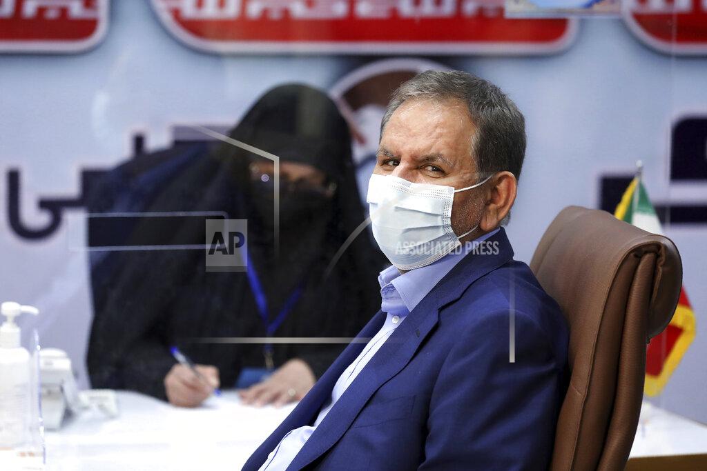 Ebrahim Noroozi Iranian Vice-President Eshaq Jahangiri registers his name as a candidate for the June 18 presidential elections at the interior Ministry in Tehran, Iran, Saturday, May 15, 2021. (AP Photo/Ebrahim Noroozi)