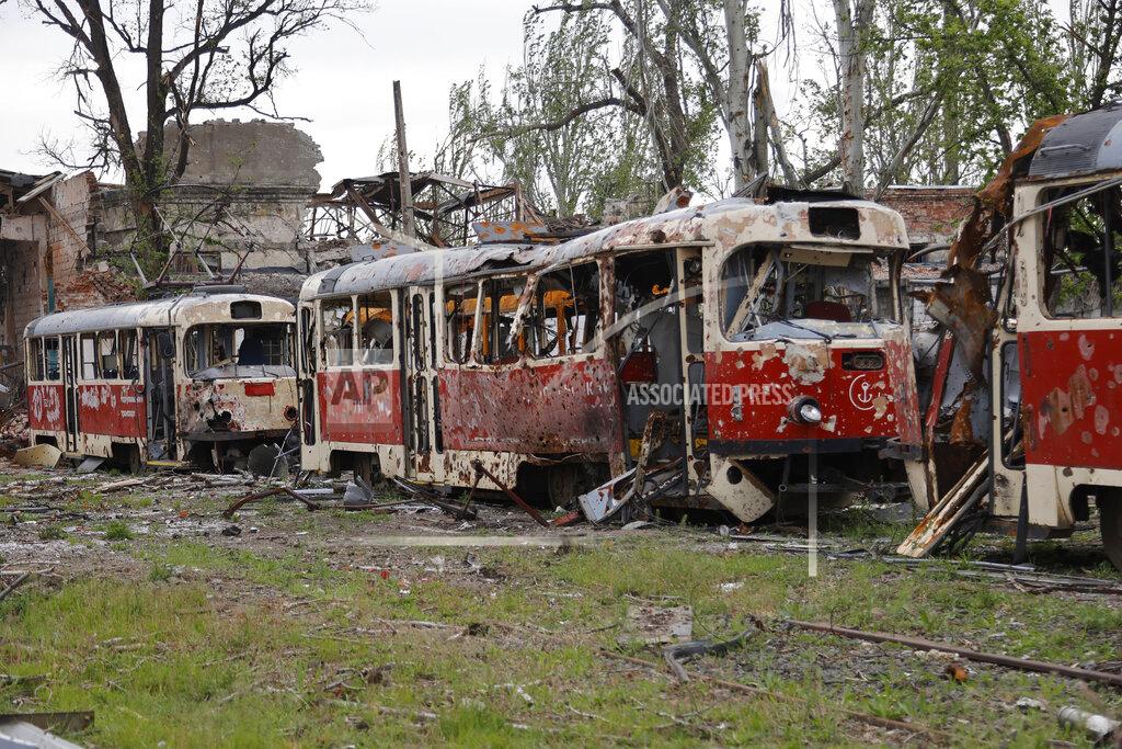 Alexei Alexandrov Destroyed trams stand in a depot in Mariupol, in territory under the government of the Donetsk People's Republic, eastern Ukraine, Saturday, May 21, 2022. (AP Photo/Alexei Alexandrov)