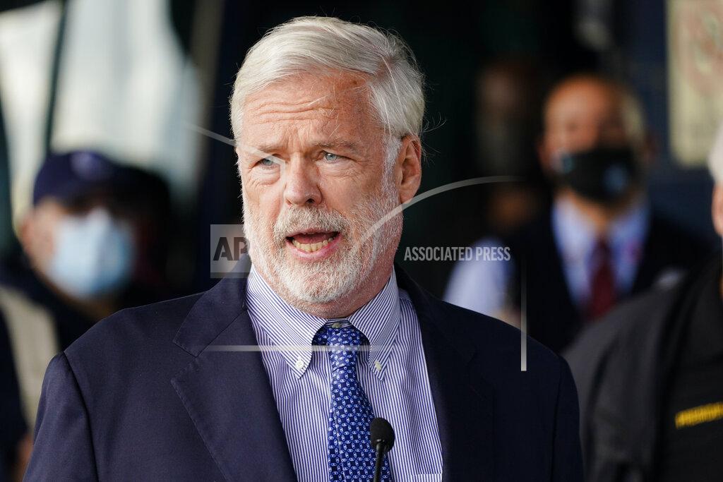 Frank Franklin Ii Metropolitan Transportation Authority chairman and CEO Patrick Foye speaks during a news conference to announce MTA plans for the Covid testing of its workers Tuesday, Oct. 27, 2020, at the Grand Avenue Bus Depot in New York. (AP Photo/Frank Franklin II)