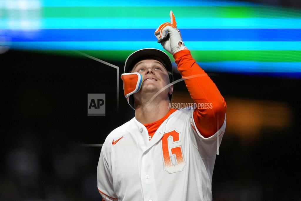 Tony Avelar San Francisco Giants' Joc Pederson points to sky as he crosses home plate after hitting a two-run home run against the New York Mets during the fifth inning of a baseball game in San Francisco, Tuesday, May 24, 2022. (AP Photo/Tony Avelar)