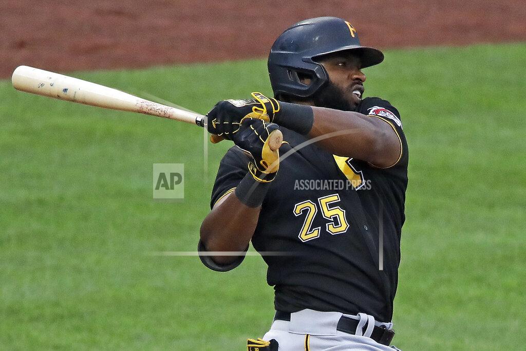 Gene J. Puskar Pittsburgh Pirates Gregory Polanco singles off Pirates pitcher Joe Musgrove during the team's intrasquad baseball game at PNC Park in Pittsburgh, Monday, July 13, 2020. (AP Photo/Gene J. Puskar)