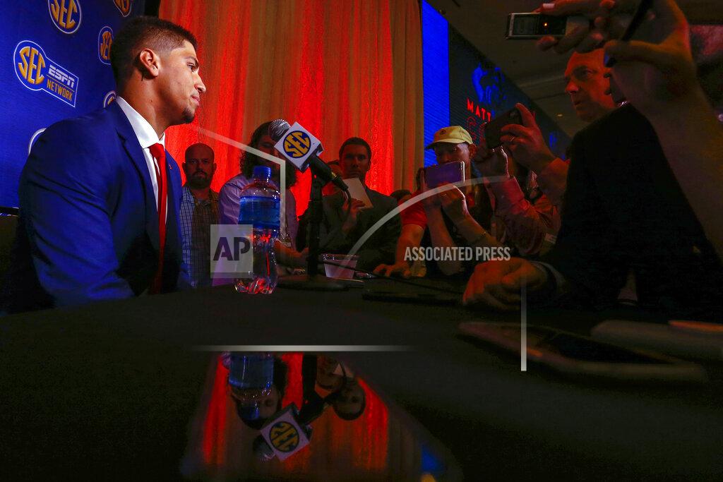 Butch Dill Mississippi quarterback Matt Corral speaks to reporters during the NCAA college football Southeastern Conference Media Days, Tuesday, July 16, 2019, in Hoover, Ala. (AP Photo/Butch Dill)