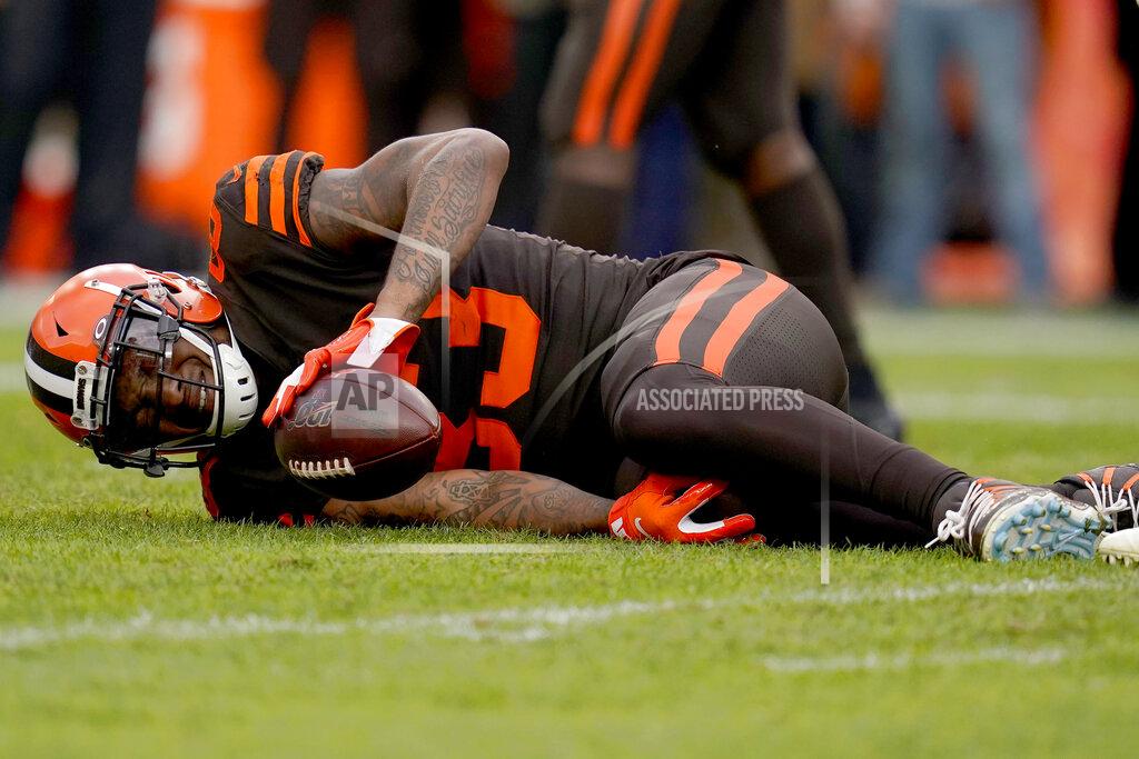 Jack Dempsey Cleveland Browns tight end Ricky Seals-Jones (83) lies on the field after an injury against the Denver Broncos during the first half of NFL football game, Sunday, Nov. 3, 2019, in Denver. (AP Photo/Jack Dempsey)