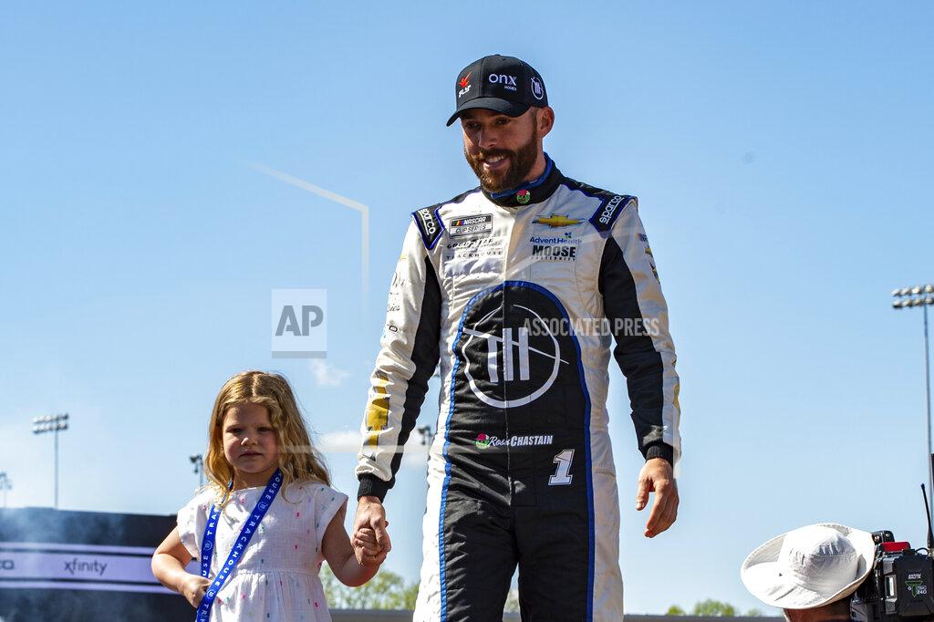 Mike Caudill Ross Chastain is introduced during driver introductions at a NASCAR Cup Series auto race at Richmond Raceway on Sunday, April 3, 2022, in Richmond, Va. (AP Photo/Mike Caudill)