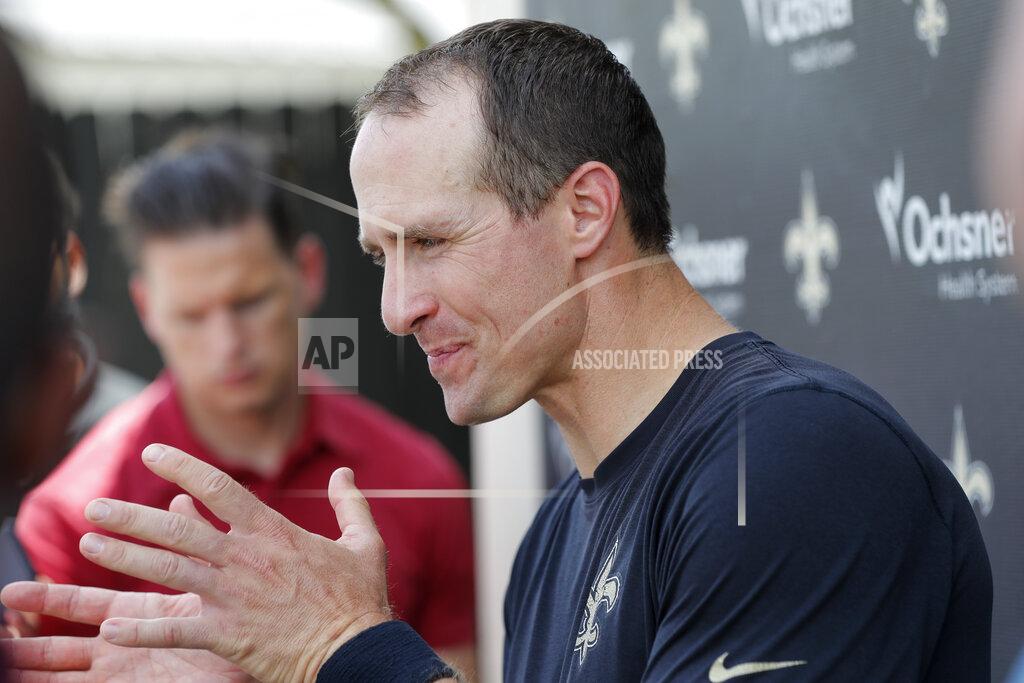 Gerald Herbert New Orleans Saints quarterback Drew Brees talks to reporters after NFL football practice in Metairie, La., Thursday, May 23, 2019. (AP Photo/Gerald Herbert)