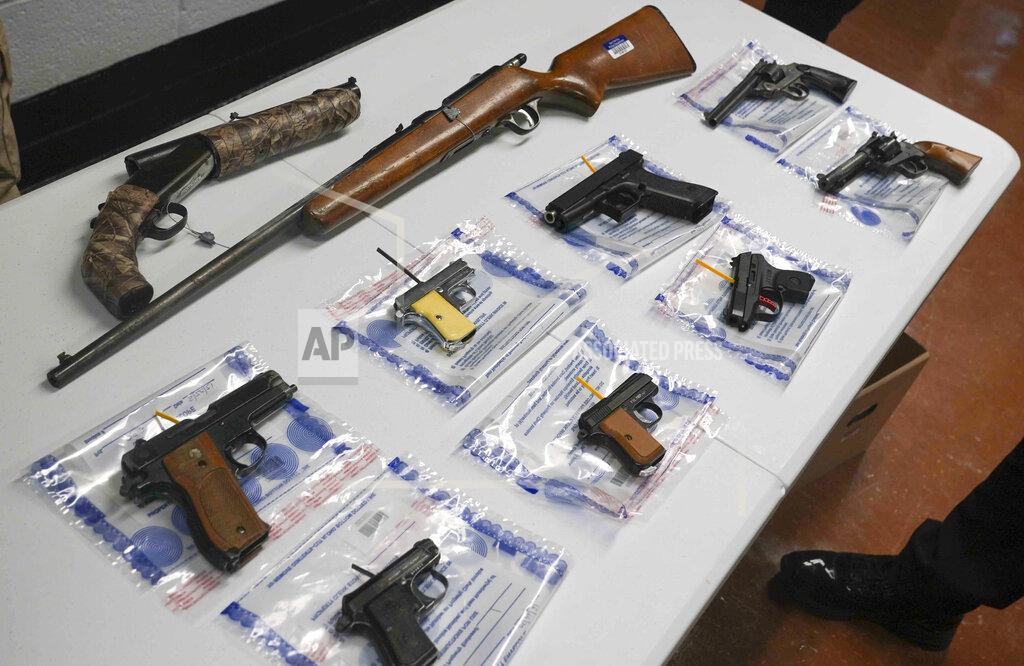 Bebeto Matthews FILE - A collection of illegal guns is displayed during a gun buyback event, May 22, 2021 in Brooklyn, N.Y. The Supreme Court said Thursday, June 23, 2022 that Americans have a right to carry guns in public, a major expansion of gun rights. The court struck down a New York gun law in a ruling expected to directly impact half a dozen other populous states. (AP Photo/Bebeto Matthews, File)