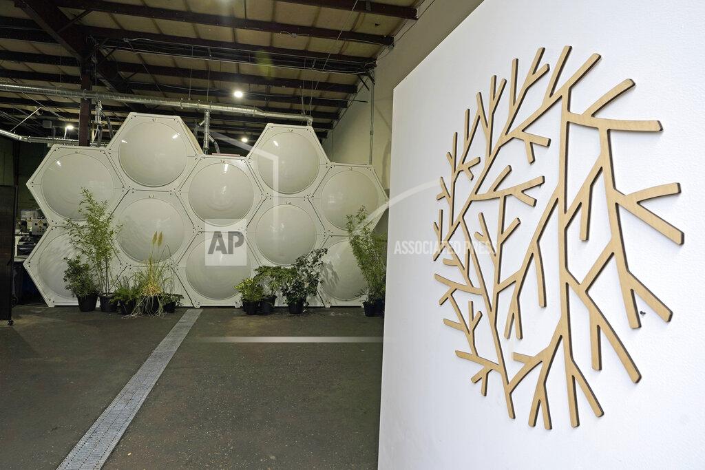 Ted S. Warren The logo for Recompose, a company that composts human remains into soil, is shown at right, Wednesday, Sept. 15, 2021, in Kent, Wash., south of Seattle, near a rack of vessels where bodies are kept during the composing process. Earlier in September, Colorado became the second state after Washington to allow human body composting, and Oregon will allow the practice beginning next July. (AP Photo/Ted S. Warren)