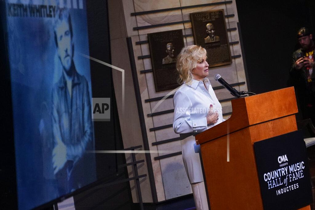 Mark Humphrey Lorrie Morgan, widow of country singer Keith Whitley, speaks at the Country Music Hall of Fame after it was announced Whitley will be inducted as a member Tuesday, May 17, 2022, in Nashville, Tenn. (AP Photo/Mark Humphrey)