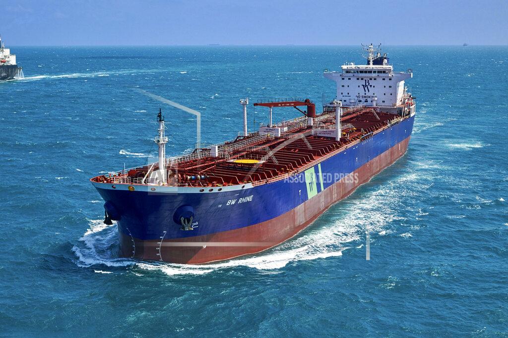 Tommy Chia This undated photo released by AERIAL PHOTOGRAPHER SG shows the Singapore-flagged oil tanker BW Rhine. The BW Rhine suffered an explosion early Monday, Dec. 14, 2020 after being hit by "an external source," off Saudi Arabia's port city of Jiddah, a shipping company said. The apparent attack on the oil tanker marks the fourth assault targeting Saudi energy infrastructure in a month. (Tommy Chia/AERIAL PHOTOGRAPHER SG via AP)