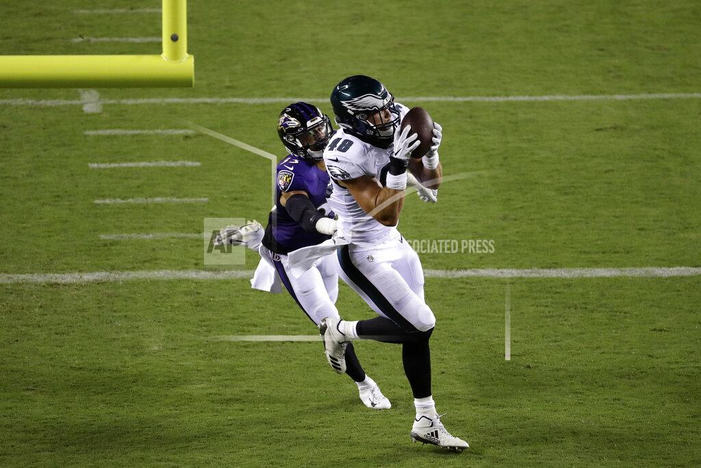 Michael Perez Philadelphia Eagles' Alex Ellis, right, catches a touchdown pass against Baltimore Ravens' Bennett Jackson (33) during the second half of a preseason NFL football game Thursday, Aug. 22, 2019, in Philadelphia. (AP Photo/Michael Perez)