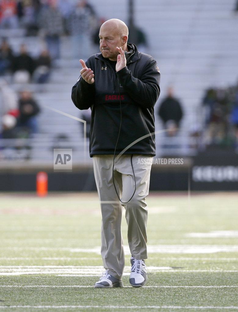 Mary Schwalm Boston College head coach Steve Addazio encourages his team during the second half of an NCAA college football game against Syracuse, Saturday, Nov. 24, 2018, in Boston. (AP Photo/Mary Schwalm)