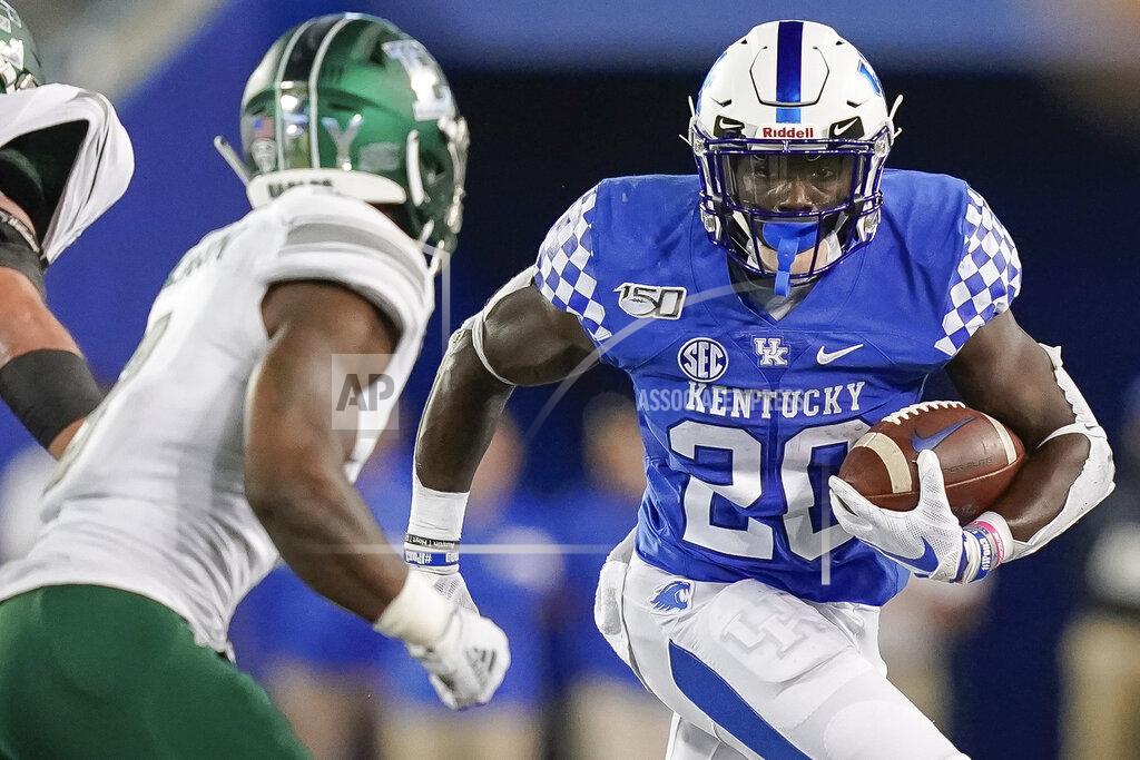 Bryan Woolston Kentucky running back Kavosiey Smoke (20) runs with the ball during the second half of an NCAA college football game against Eastern Michigan, Saturday, Sept. 7, 2019, in Lexington, Ky. (AP Photo/Bryan Woolston)