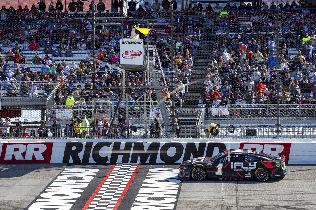 Mike Caudill Ross Chastain (1) completes a lap under the yellow flag during stage 1 of the Toyota Owners 400 NASCAR Cup Series race at Richmond Raceway on Sunday, April 3, 2022, in Richmond, Va. (AP Photo/Mike Caudill)