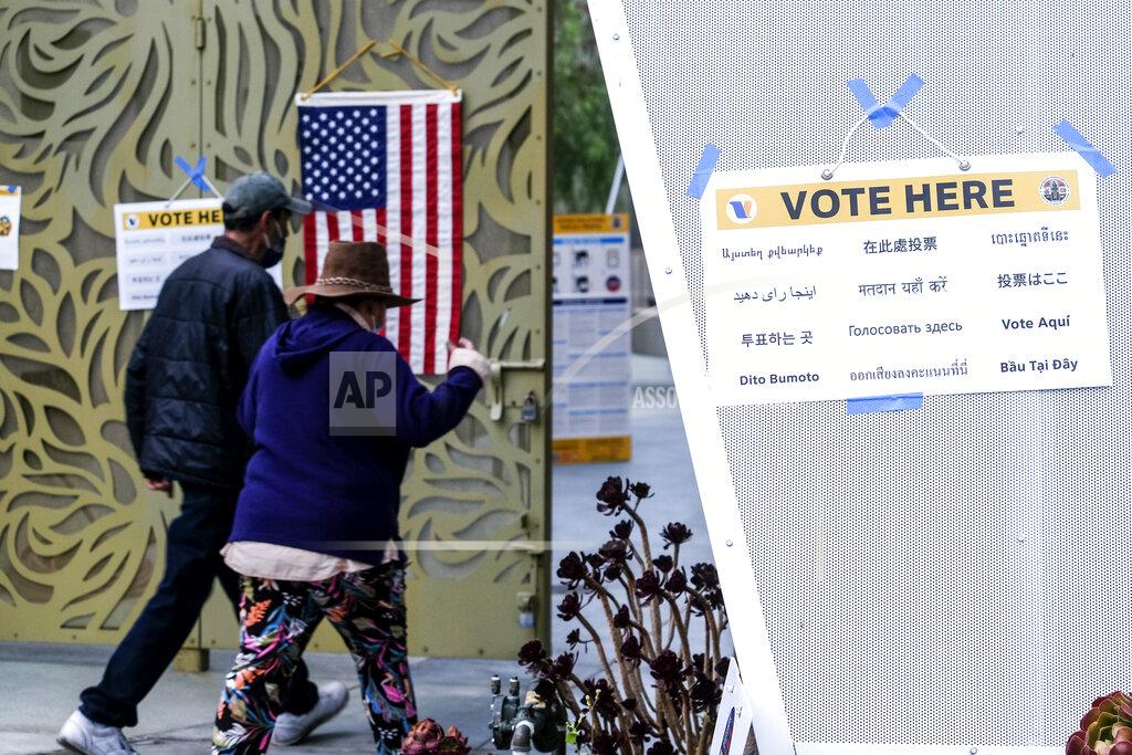Ringo H.W. Chiu Voters arrive to cast their ballots at the Lincoln Park Senior Center in Los Angeles, Tuesday, Sept. 14, 2021. The recall election that could remove California Democratic Gov. Gavin Newsom is coming to an end. Voting concludes Tuesday in the rare, late-summer election that has emerged as a national battlefront on issues from COVID-19 restrictions to climate change. (AP Photo/Ringo H.W. Chiu)
