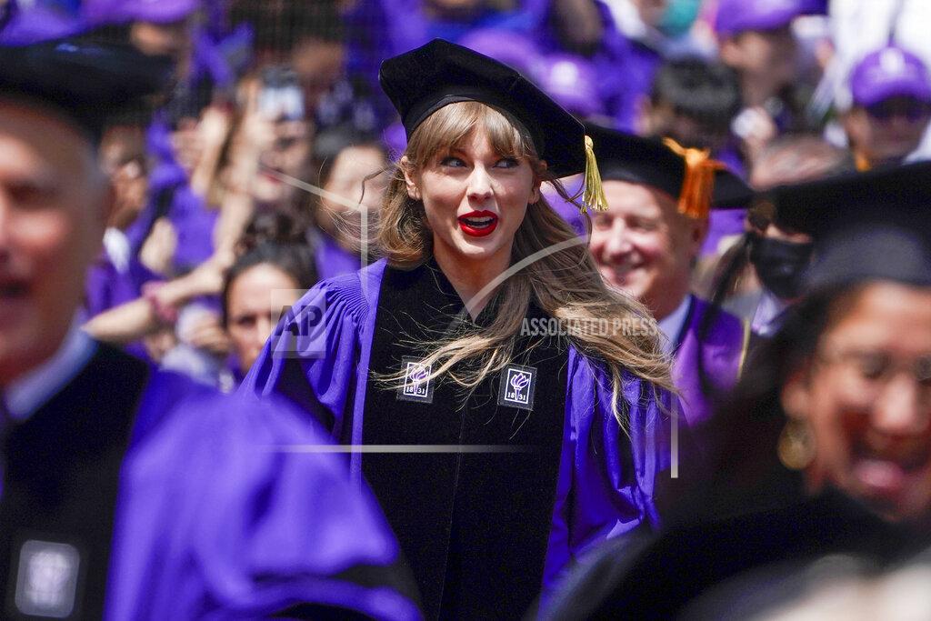 Seth Wenig Taylor Swift participates in a graduation ceremony for New York University at Yankee Stadium in New York, Wednesday, May 18, 2022. (AP Photo/Seth Wenig)