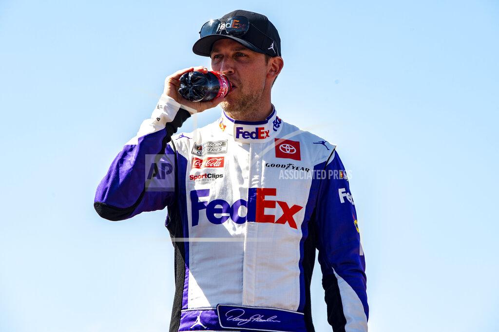 Mike Caudill Denny Hamlin is introduced during driver introductions at a NASCAR Cup Series auto race at Richmond Raceway on Sunday, April 3, 2022, in Richmond, Va. (AP Photo/Mike Caudill)