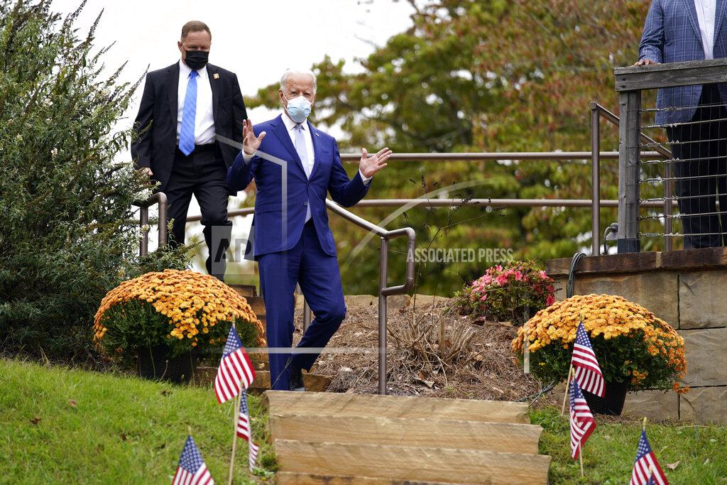 Andrew Harnik Democratic presidential candidate former Vice President Joe Biden arrives to speak at Mountain Top Inn & Resort, Tuesday, Oct. 27, 2020, in Warm Springs, Ga. (AP Photo/Andrew Harnik)