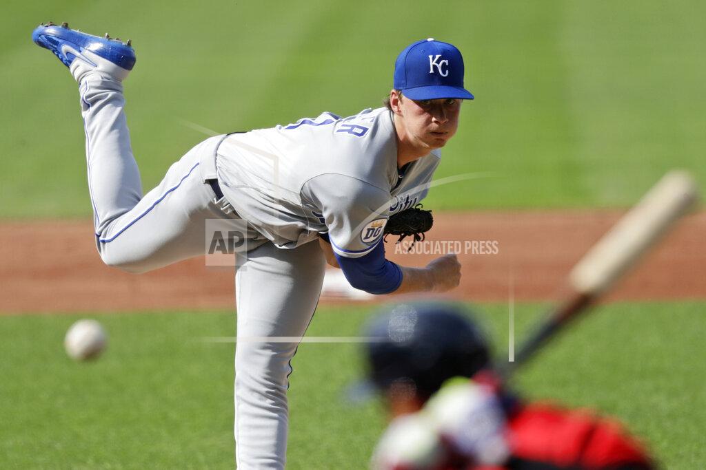 Tony Dejak Kansas City Royals starting pitcher Brady Singer delivers to Cleveland Indians' Cesar Hernandez in the first inning in a baseball game Saturday, July 25, 2020, in Cleveland. (AP Photo/Tony Dejak)