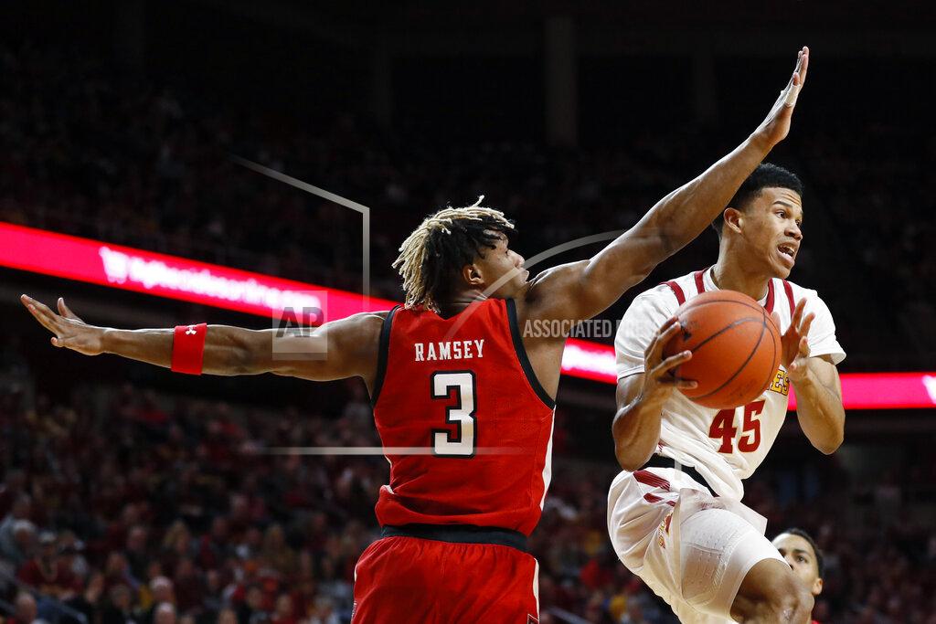 Charlie Neibergall Iowa State guard Rasir Bolton (45) drives past Texas Tech guard Jahmi'us Ramsey (3) during the first half of an NCAA college basketball game Saturday, Feb. 22, 2020, in Ames, Iowa. (AP Photo/Charlie Neibergall)