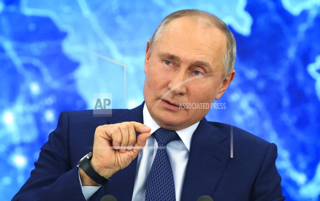 Mikhail Klimentyev Russian President Vladimir Putin speaks via video call during a news conference in Moscow, Russia, Thursday, Dec. 17, 2020. This year, Putin attended his annual news conference online due to the coronavirus pandemic. (Mikhail Klimentyev, Sputnik, Kremlin Pool Photo via AP)