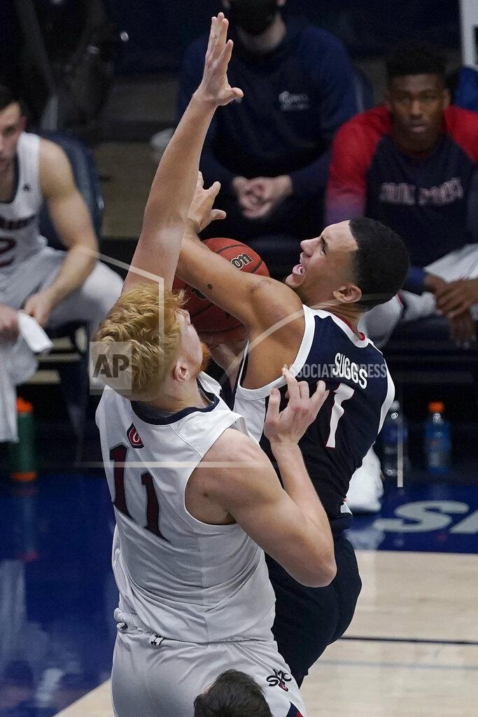 Jeff Chiu Gonzaga guard Jalen Suggs (1) shoots against Saint Mary's forward Matthias Tass (11) during the first half of an NCAA college basketball game in Moraga, Calif., Saturday, Jan. 16, 2021. (AP Photo/Jeff Chiu)
