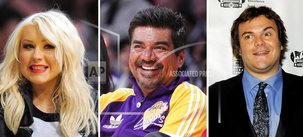 Uncredited This photo combination shows from left: musician Christina Aguilera in Los Angeles, March 29, 2012, comedian George Lopez in Los Angeles, Dec. 25, 2012, and actor Jack Black in Las Vegas, April 25, 2012. Public relations firms hired by the Department of Health and Human Services vetted the political views of hundreds of celebrities, including Aguilera, Lopez, and Black, for a health education advertising campaign on the coronavirus outbreak. That's according to documents released Thursday by a House committee. (AP Photo)