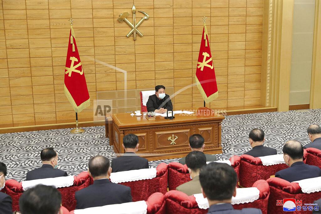 Uncredited In this photo provided by the North Korean government, North Korean leader Kim Jong Un, top, attends a meeting on anti-virus strategies in Pyongyang, North Korea Saturday, May 14, 2022. Independent journalists were not given access to cover the event depicted in this image distributed by the North Korean government. The content of this image is as provided and cannot be independently verified. Korean language watermark on image as provided by source reads: "KCNA" which is the abbreviation for Korean Central News Agency. (Korean Central News Agency/Korea News Service via AP)