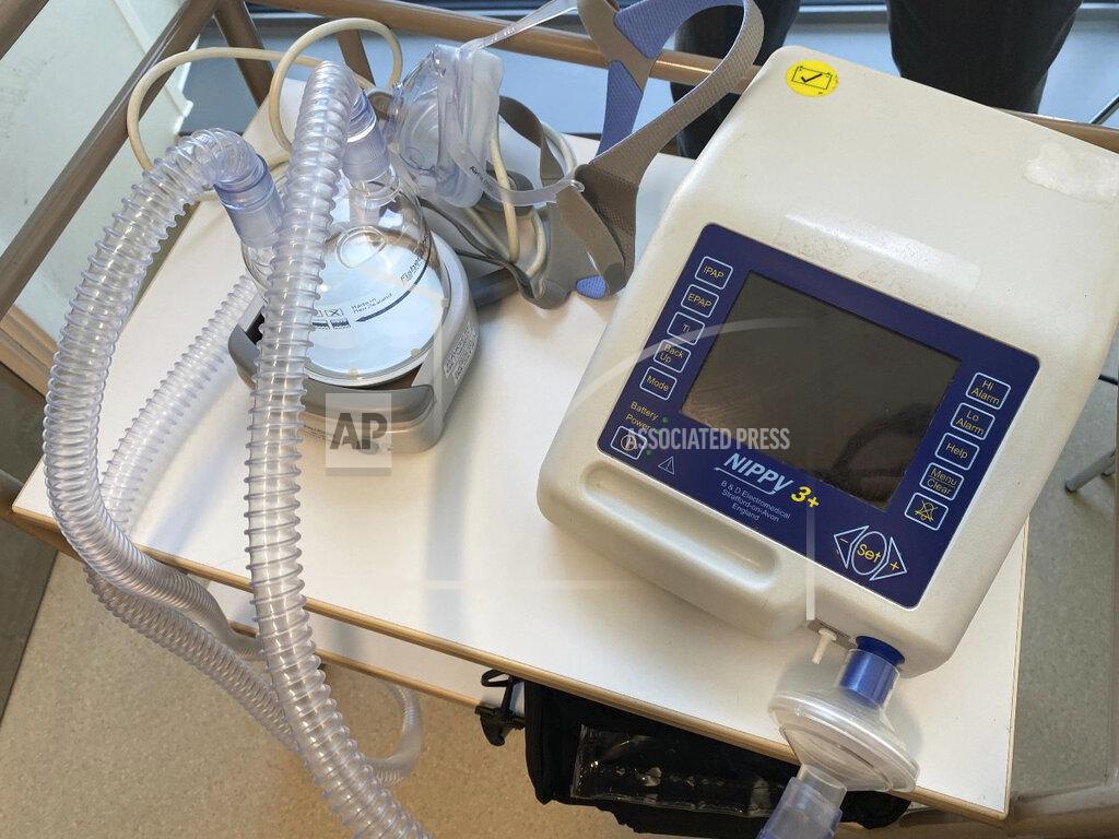 Uncredited This photo provided by Royal Papworth Hospital on Wednesday, April 22, 2020 shows the ventilator belonging to physicist Professor Stephen Hawking which has been donated by his family to Royal Papworth Hospital to be used to treat patients with coronavirus. Hawking, who had motor neurone disease, died in 2018, aged 76. (Royal Papworth Hospital via AP)
