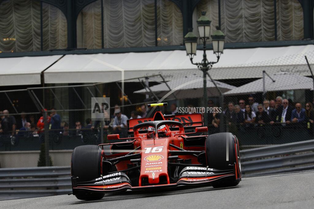 Luca Bruno Ferrari driver Charles Leclerc of Monaco steers his car during the second practice session at the Monaco racetrack, in Monaco, Thursday, May 23, 2019. The Formula one race will be held on Sunday. (AP Photo/Luca Bruno)