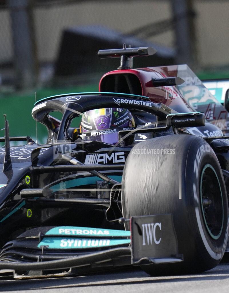 Andre Penner Mercedes' Lewis Hamilton steers his car during the Brazilian Formula One Grand Prix at the Interlagos race track in Sao Paulo, Brazil, Sunday, Nov. 14, 2021. (AP Photo/Andre Penner)