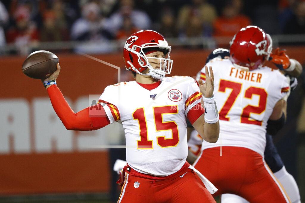 Charles Rex Arbogast Kansas City Chiefs quarterback Patrick Mahomes (15) throws against the Chicago Bears in the first half of an NFL football game in Chicago, Sunday, Dec. 22, 2019. (AP Photo/Charles Rex Arbogast)