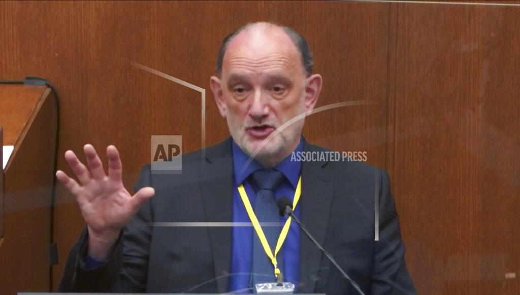 Uncredited In this image from video, Dr. David Fowler, a retired forensic pathologist and former chief medical examiner for the state of Maryland testifies as Hennepin County Judge Peter Cahill presides, Wednesday, April 14, 2021, in the trial of former Minneapolis police Officer Derek Chauvin at the Hennepin County Courthouse in Minneapolis, Minn. Chauvin is charged in the May 25, 2020 death of George Floyd. (Court TV via AP, Pool)