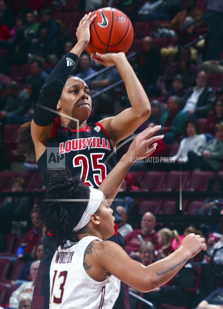 Phil Sears Louisville guard Asia Durr (25) shoots over Florida State guard Nausia Woolfolk (13) during the second half of an NCAA college basketball game in Tallahassee, Fla., Thursday, Jan. 24, 2019. (AP Photo/Phil Sears)