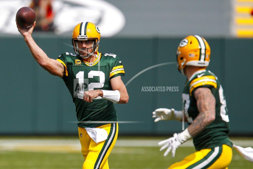 Matt Ludtke Green Bay Packers' Aaron Rodgers throws to Jace Sternberger during the first half of an NFL football game against the Detroit Lions Sunday, Sept. 20, 2020, in Green Bay, Wis. (AP Photo/Matt Ludtke)