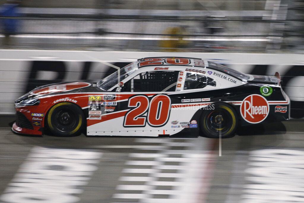 Steve Helber Christopher Bell crosses the start/finish line during the NASCAR Xfinity Series auto race at Richmond Raceway in Richmond, Va., Friday, Sept. 20, 2019. Bell won the race. (AP Photo/Steve Helber)
