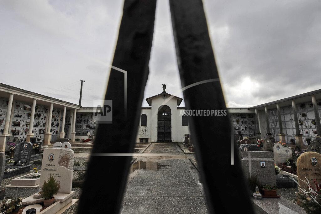 Luca Bruno A view of the Vo Vecchio cemetery, in Vo Euganeo, Italy, Wednesday, Feb. 10, 2021. Shockwaves ran through the wine-making village of Vo, west of Venice, as word spread last Feb. 21 that a retired roofer had died of the new coronavirus becoming the first known COVID-19 victim in the West. (AP Photo/Luca Bruno)