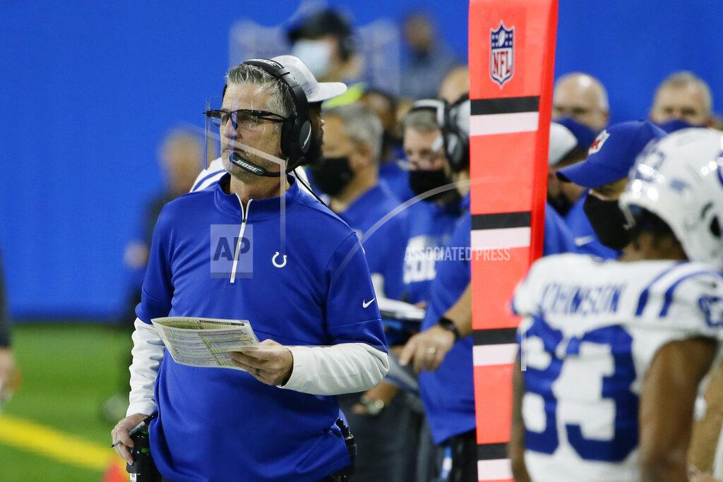 Duane Burleson Indianapolis Colts head coach Frank Reich watches from the sidelines during the first half of an NFL football game against the Detroit Lions, Sunday, Nov. 1, 2020, in Detroit. (AP Photo/Duane Burleson)