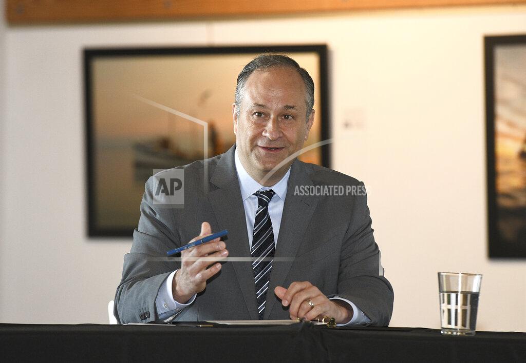 Paul W. Gillespie Doug Emhoff, husband of Vice President Kamala Harris, speaks during a roundtable discussion with local restaurant owners at the Annapolis Maritime Museum and Park, in Annapolis, Md., on Tuesday, May 18, 2021. (Paul W. Gillespie/The Baltimore Sun via AP)